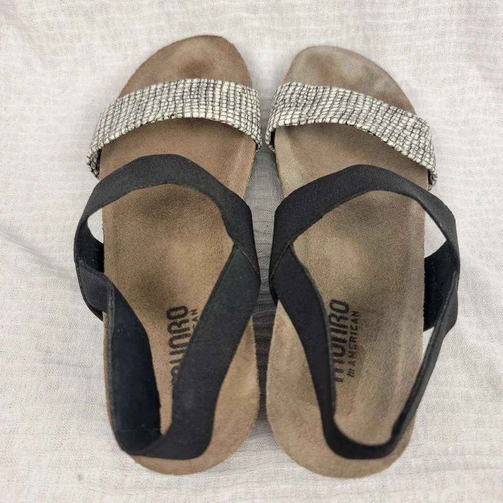 Munro American Sandals‎ Womens Size 8 Black White Snake Elastic Straps Summer